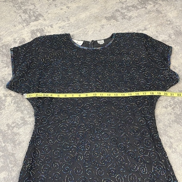 Vintage Laurence Kazar Black Silk Beaded Evening Cocktail Shift Dress Sz MP - Picture 7 of 11